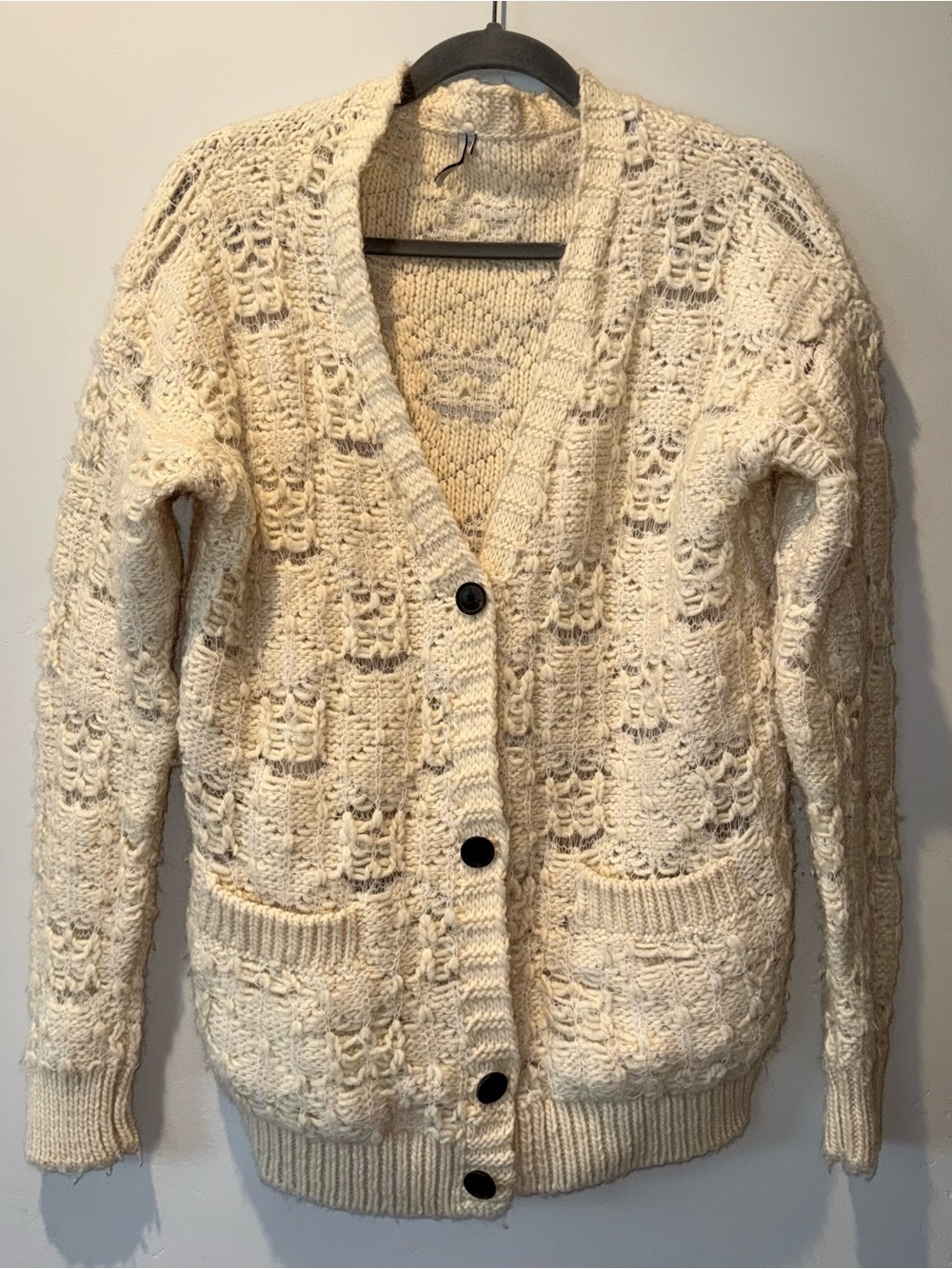 IRO Women’s Nayeli Cream Distressed Oversized Long Sleeve Cardigan Size 0